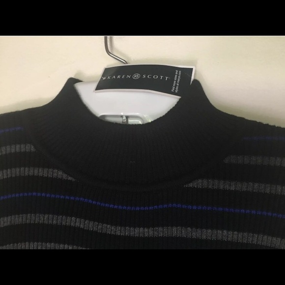 Karen Scott Women’s Blue Ribbed Striped Pullover - Picture 6 of 6